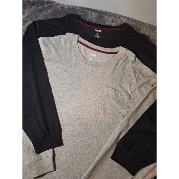 2 Pc Lot L/S Crew Neck POCKET TSHIRTS Mens 3X Blk Grey Big Boy Athleisure - Picture 1 of 9